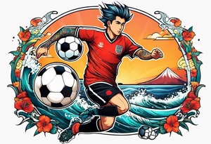 playing soccer in ocean tattoo idea