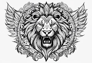 Tribal surrounding a lion arm sleeve tattoo idea
