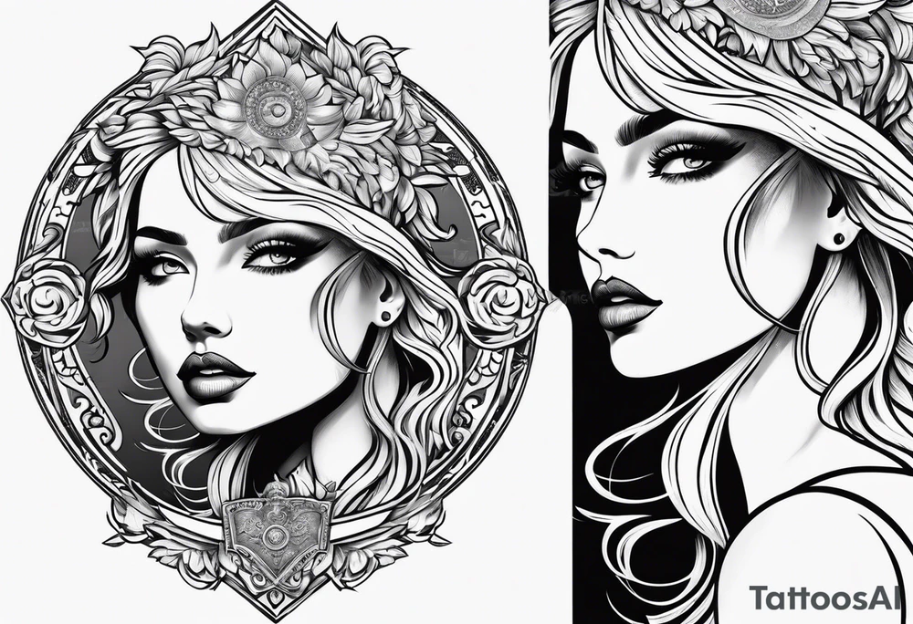 Protective shield with a sun and blond hair tattoo idea