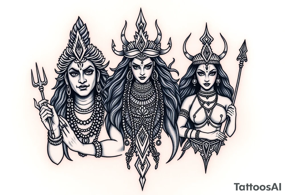 Lord Shiva, Godess Kali and Godess Lilith together. tattoo idea
