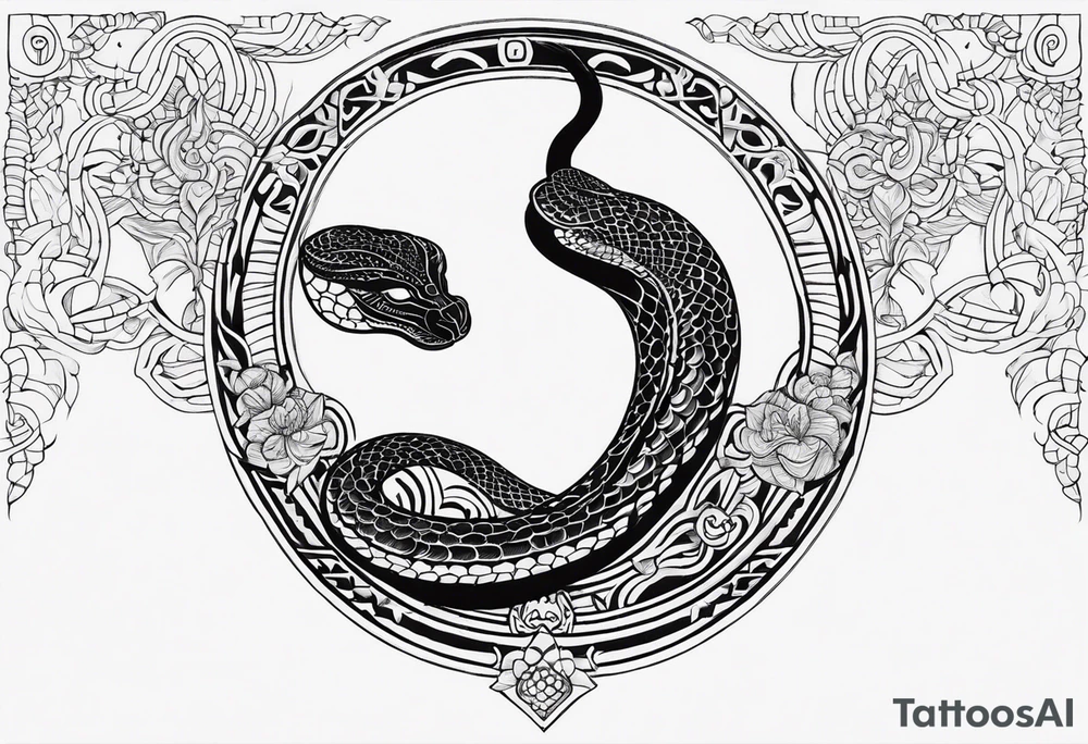 Cobra enrolada na lua tattoo idea