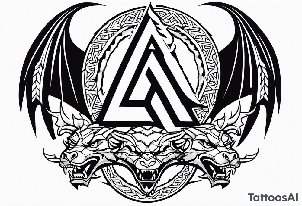 Valhalla sword shield dragon valknut tattoo idea