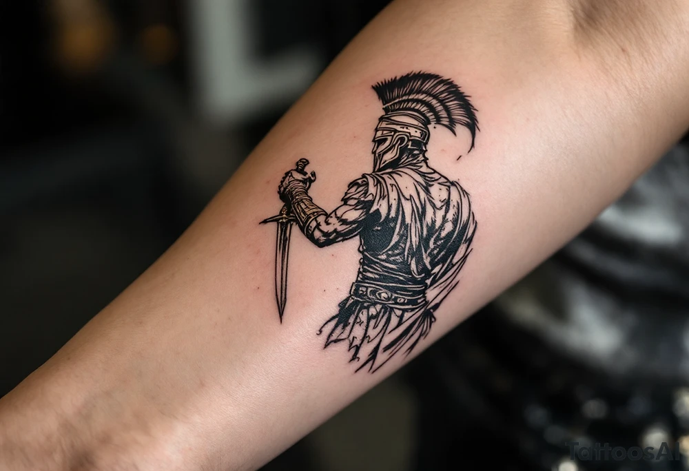 roman gladiator view back arena fight sword fight tattoo idea