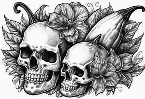 A chilli pepper with a skull fused onto it and facing one of the sides. tattoo idea