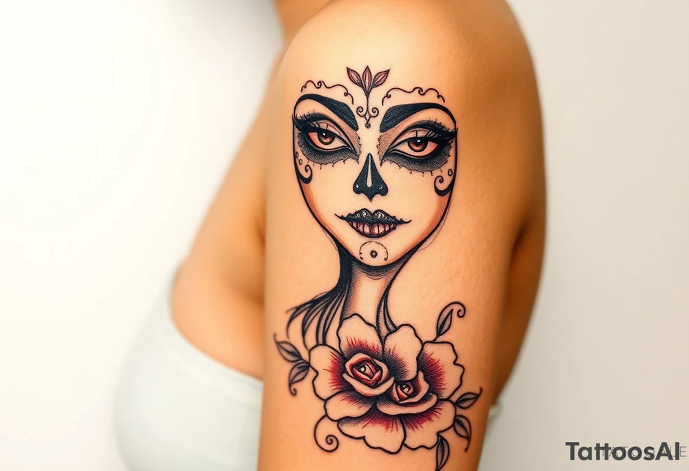 Day of the dead Mexican woman tattoo idea