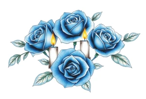Blue, roses, short candles, water tattoo idea