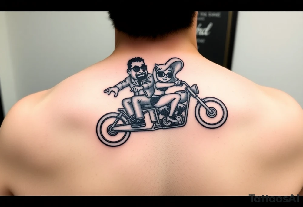 Mr. And Mrs. Taz riding a motorcycle tattoo idea