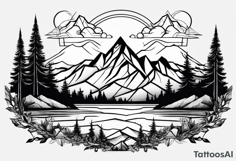 Mountains with three trees tattoo idea