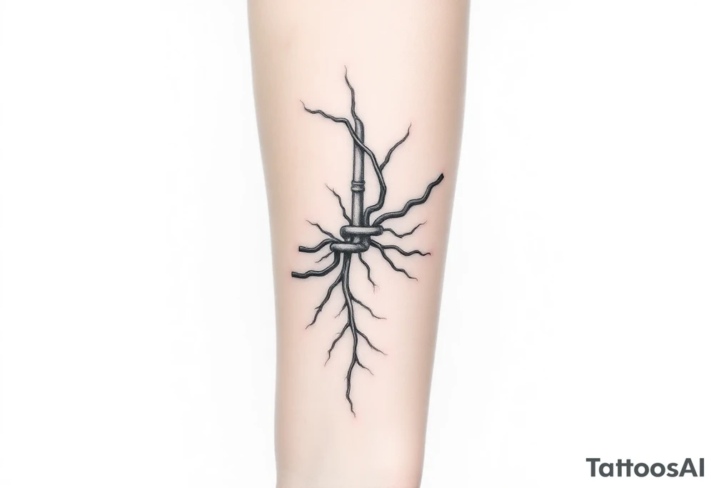 wide System of pipes that transitions and transforms at the end into thick, widespread
veins of forearm tattoo idea