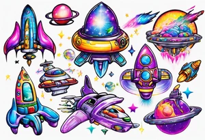 Lisa frank spaceship tattoo idea