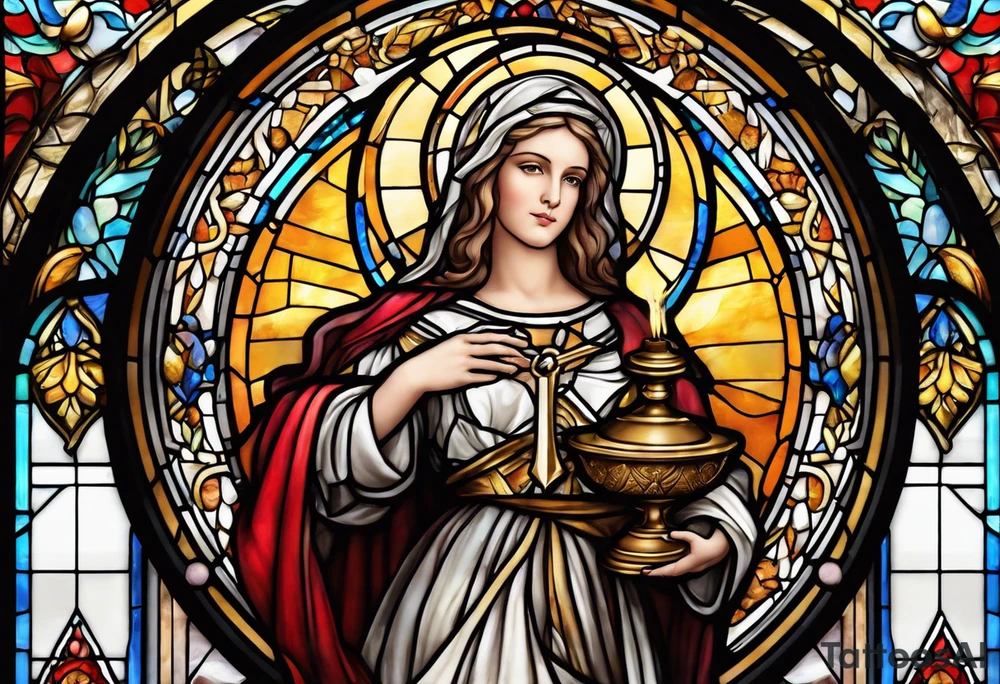 holy saint barbara stained glass holding a chalice tattoo idea