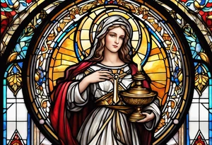 holy saint barbara stained glass holding a chalice tattoo idea