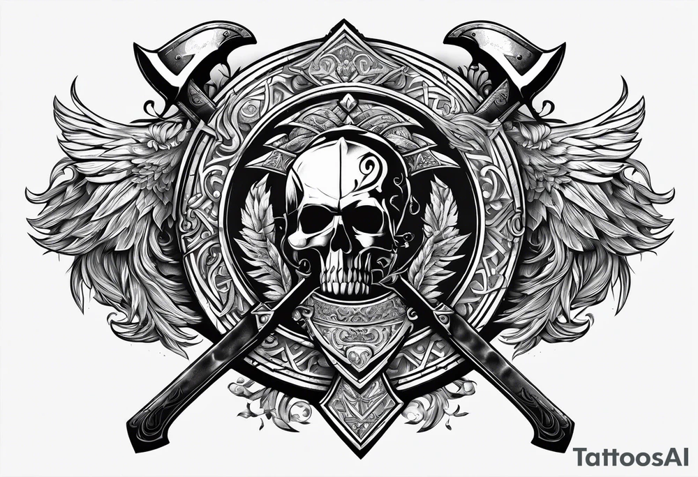 Valhalla steps sword shield axe tattoo idea