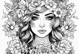 Flowers, Leo, girl with scrabble brain outline tattoo idea