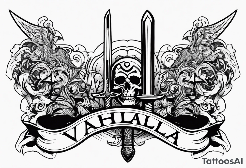 Valhalla sword warrior funeral tattoo idea