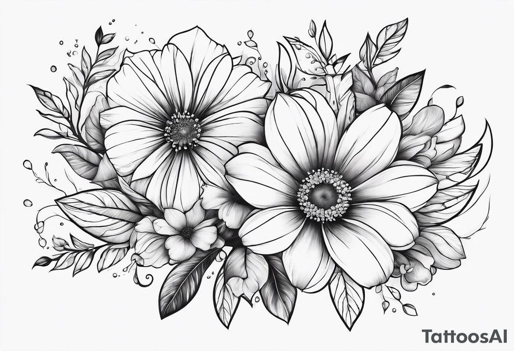 flower burst with flowers trailing down tattoo idea