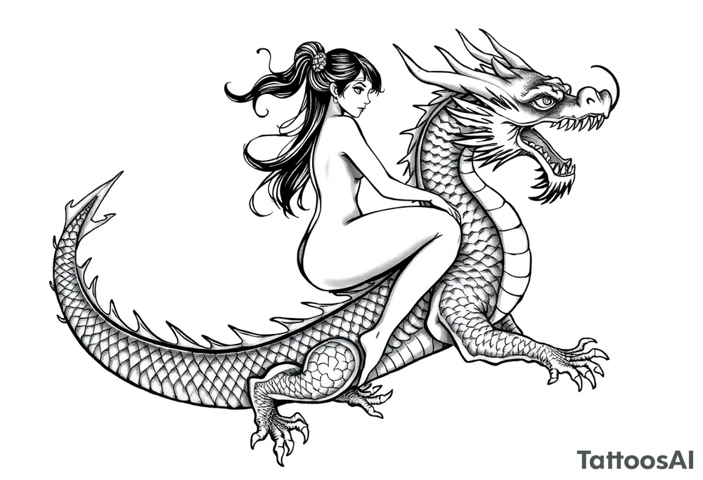 naked girl riding dragon tattoo idea
