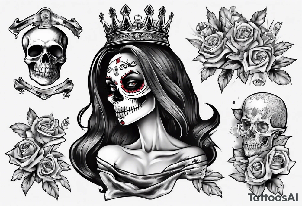 santa la muerta with money and crown
on the card tattoo idea