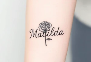 The name ‘Matilda’ in a rose tattoo idea