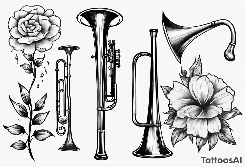 trombone growing a flower tattoo idea