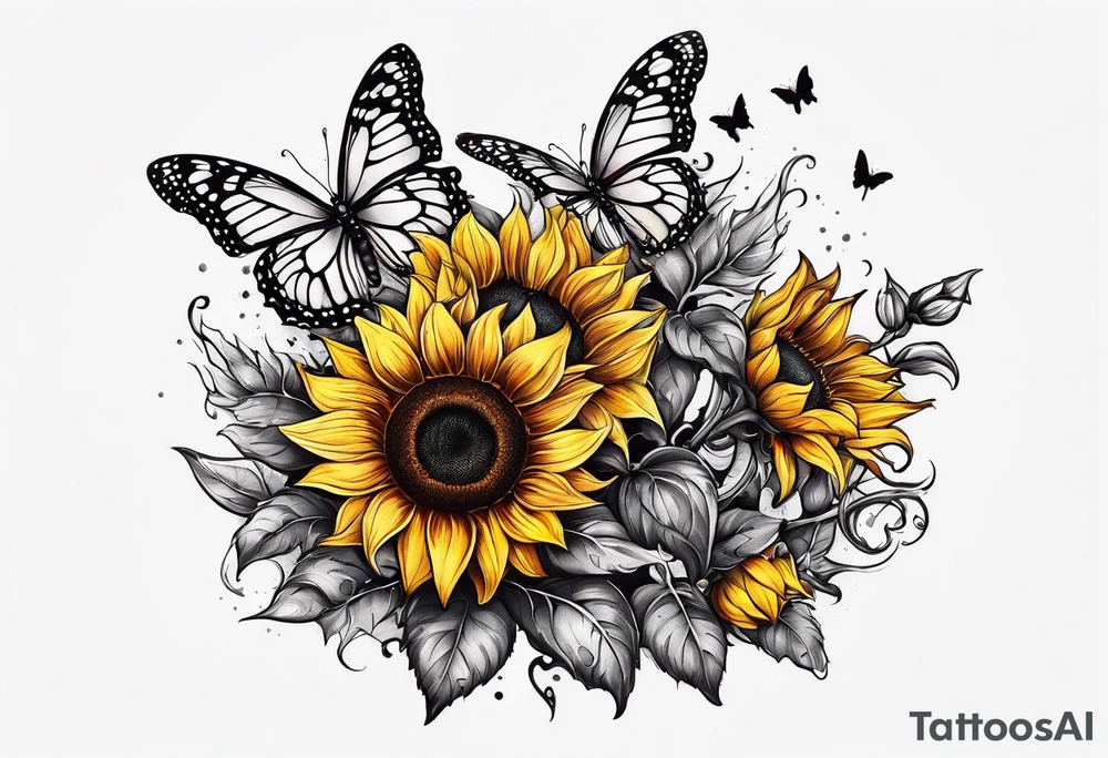 Sunflowers and butterflies. Small on forearm. Gothic tattoo idea