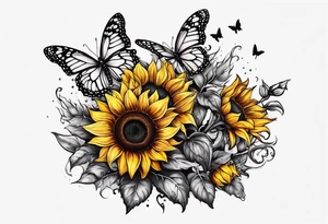 Sunflowers and butterflies. Small on forearm. Gothic tattoo idea