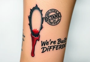 A 6” slit, with blood dripping out, with a “100% Pure Octane” stamp near the blood, and the words, “We’re Built Different!”, underlined by the 6” slit. tattoo idea