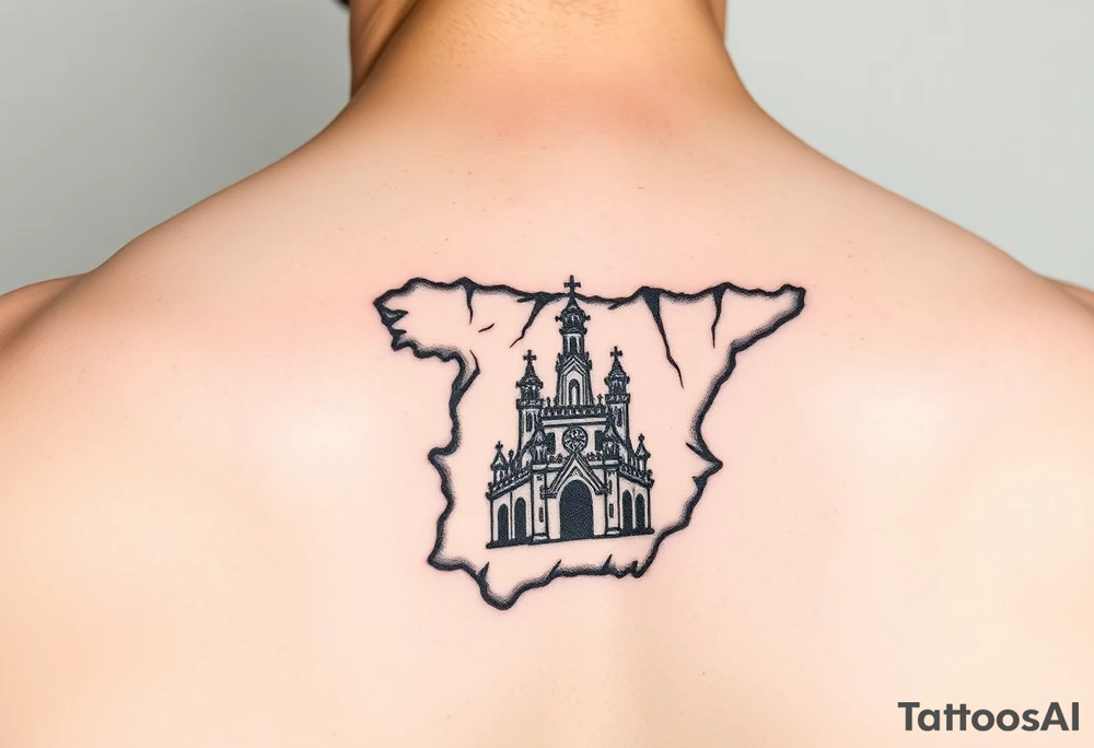 map of Spain with sagrada familia tattoo idea