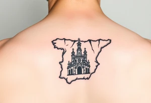 map of Spain with sagrada familia tattoo idea