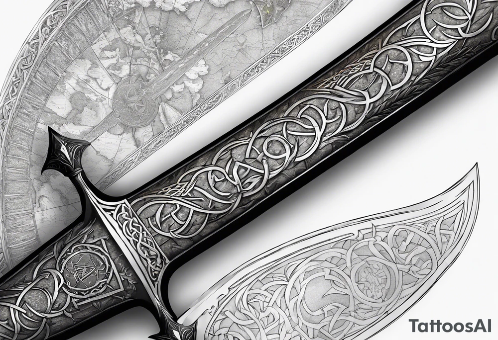 sword of arundil, with the map of middle earth behind it. Placement side of my left calf. tattoo idea