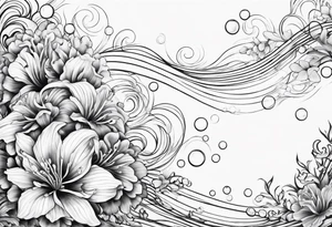 flowers waves coral bubbles underwater tattoo idea