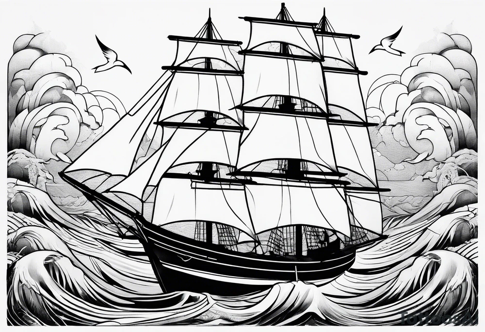 Swallows, sail boat, the ocean tattoo idea