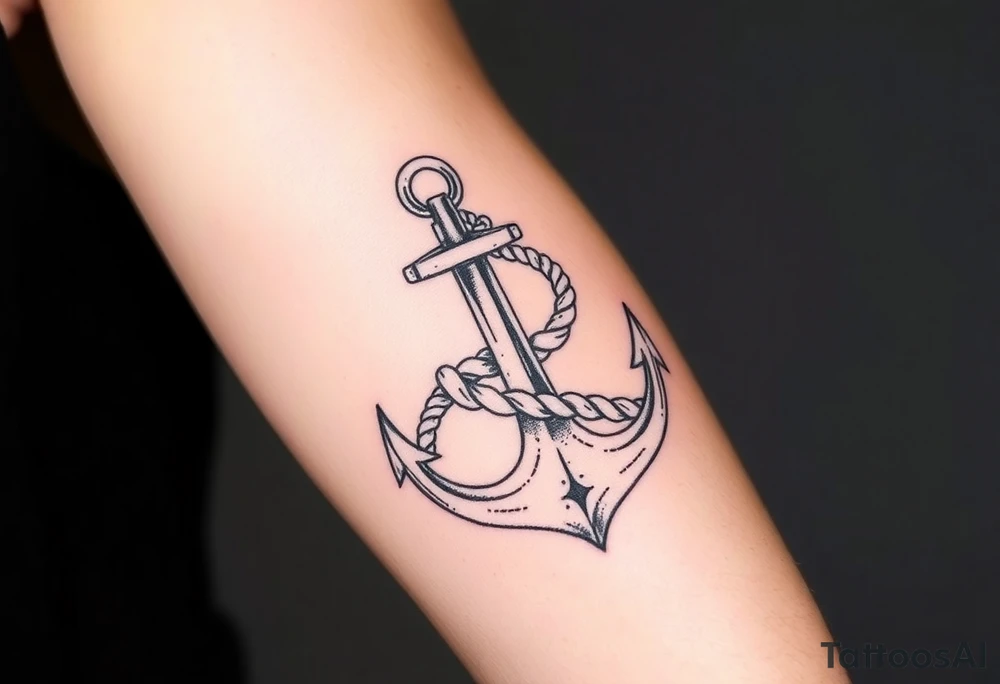 weathered anchor wrapped in nautical rope with sea waves tattoo idea
