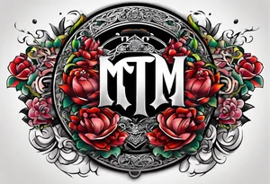 letters “MTR” with katana through it tattoo idea