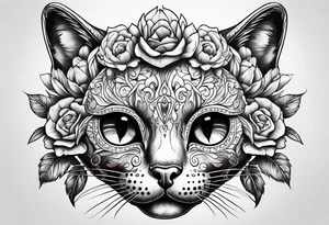 Cat skull with flowers coming out of eye holes tattoo idea