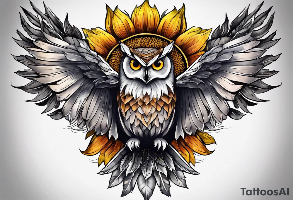 Owl and sunflower sleeve tattoo idea