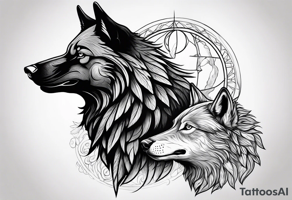 a wolf with a Raven tattoo idea