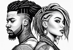 Black man with dreads  and women with short hair together tattoo idea