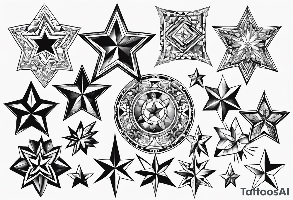 Variety of stars flash sheet tattoo idea