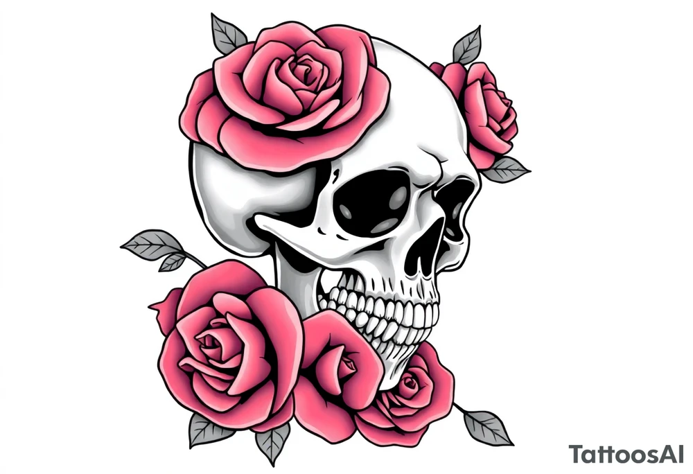 Skull with roses tattoo idea