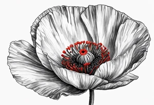 One Red poppy flower with long stem, no outline tattoo idea