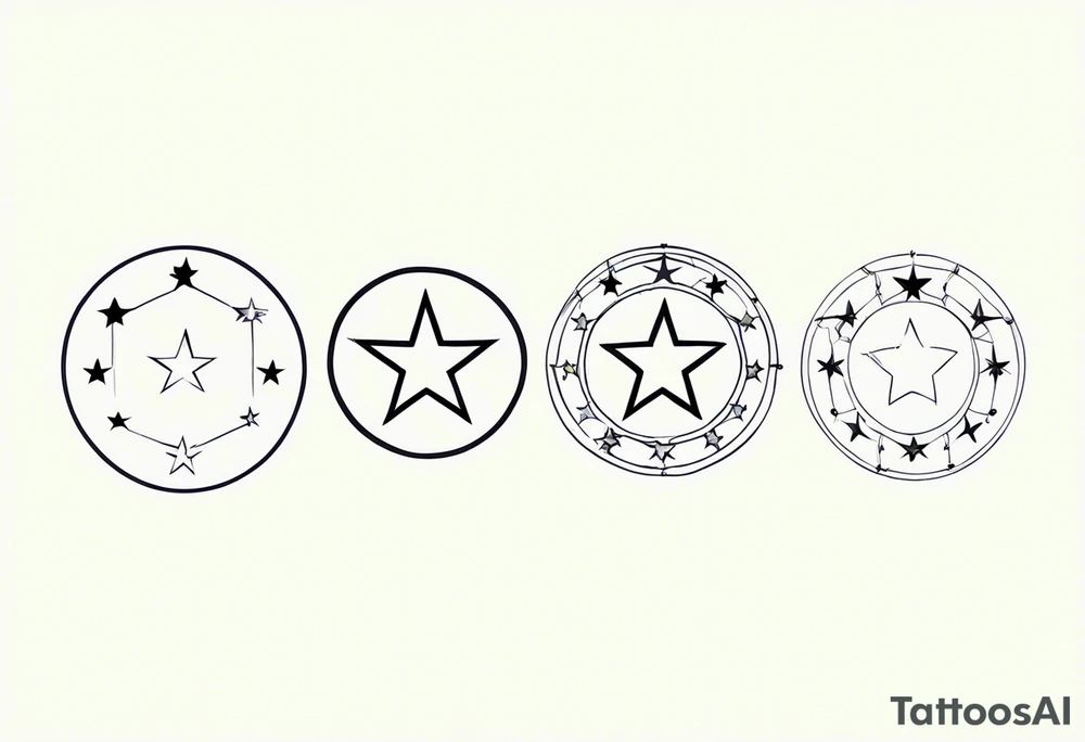 3 stars of different shapes united by a fine line, like a chain or a constellation tattoo idea
