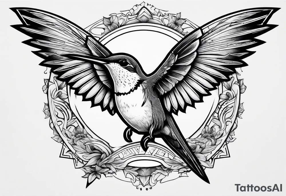 Symbols, double triangle, unclosed delta, crescent moon, hummingbird tattoo idea