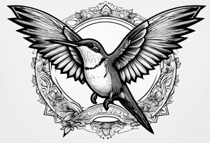 Symbols, double triangle, unclosed delta, crescent moon, hummingbird tattoo idea
