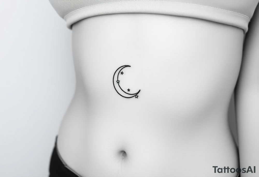Very small crescent moon with stars tattoo idea