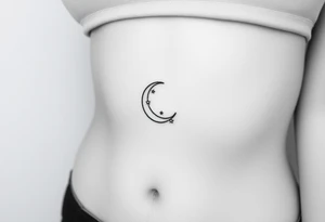 Very small crescent moon with stars tattoo idea
