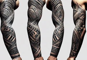 I'd like a full arm sleeve for a man. Mixture of realistic and tribal. I want to reflect strength, love and freedom. Do not include human faces. tattoo idea