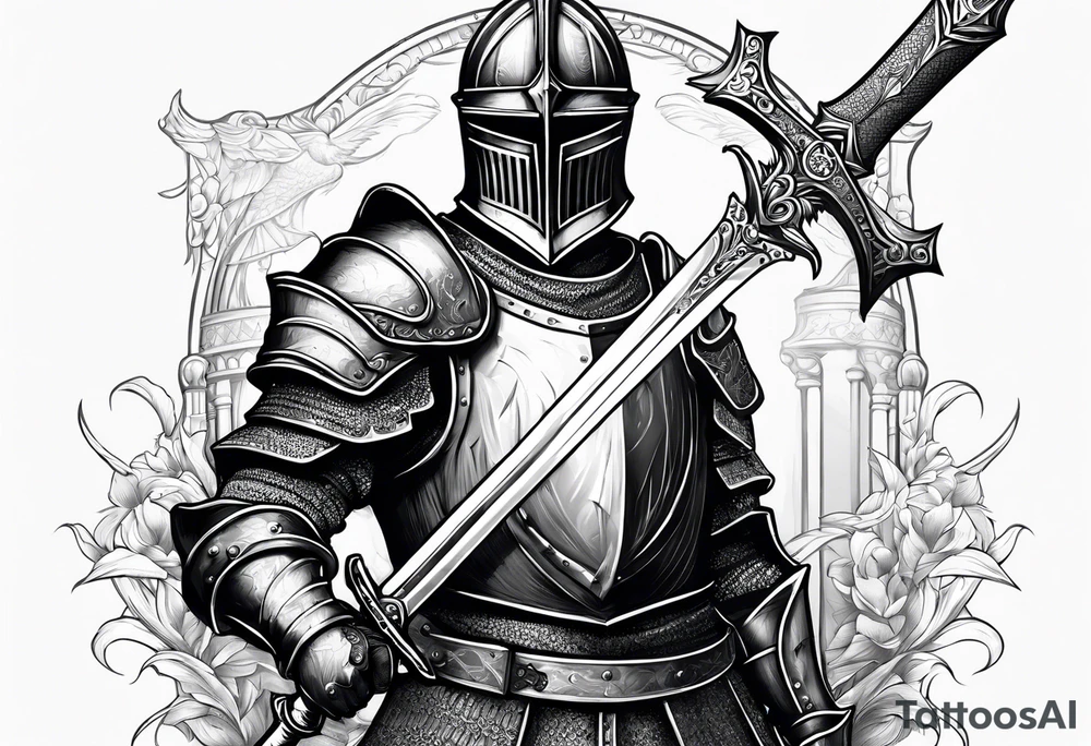Medieval knight holding a sword tattoo idea