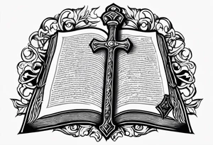 An opened bible with a battle Axe tattoo idea