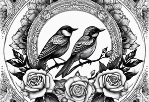 Birds and Roses dot work mandala tattoo idea